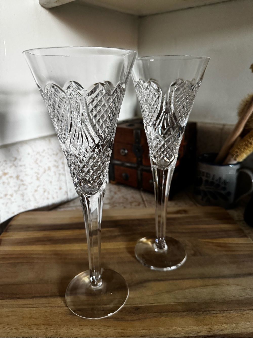 Waterford Crystal Clear Cut Champagne Flutes - Pair